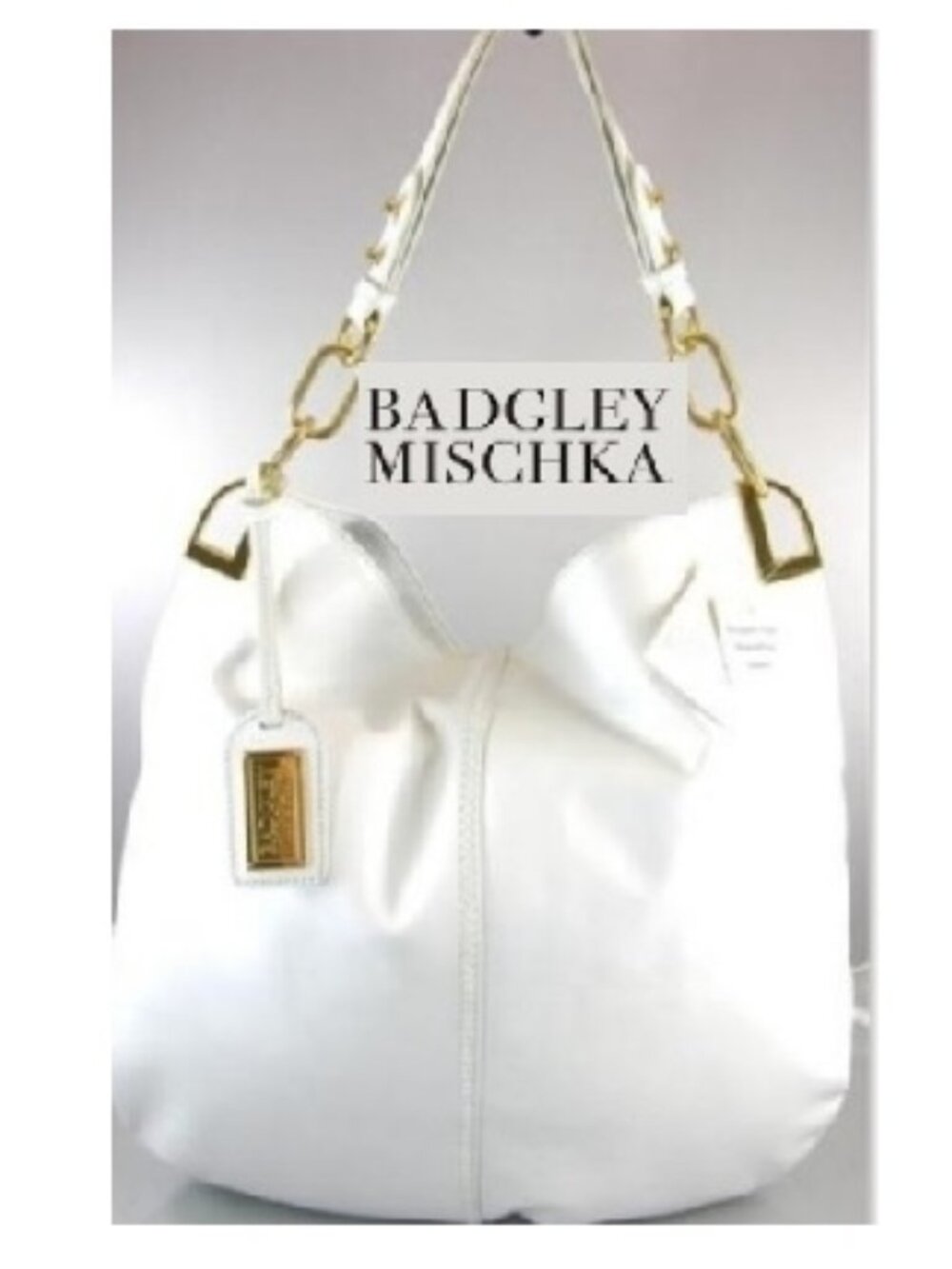 $300 NWT Badgley Mischka White Genuine Italian Leather Slouch Hobo Shoulder Bag